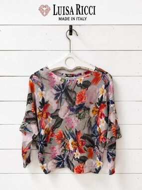 LUISA RICCI Floral Lightweight Knit Sweater Size S